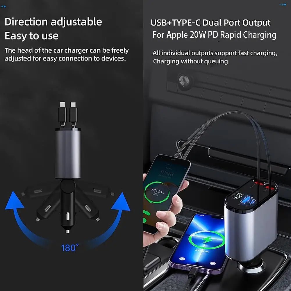 4 IN 1 Retractable Car Phone Charger