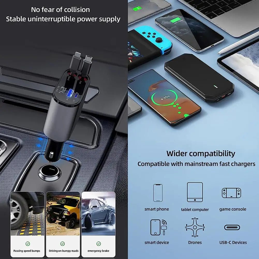 4 IN 1 Retractable Car Phone Charger